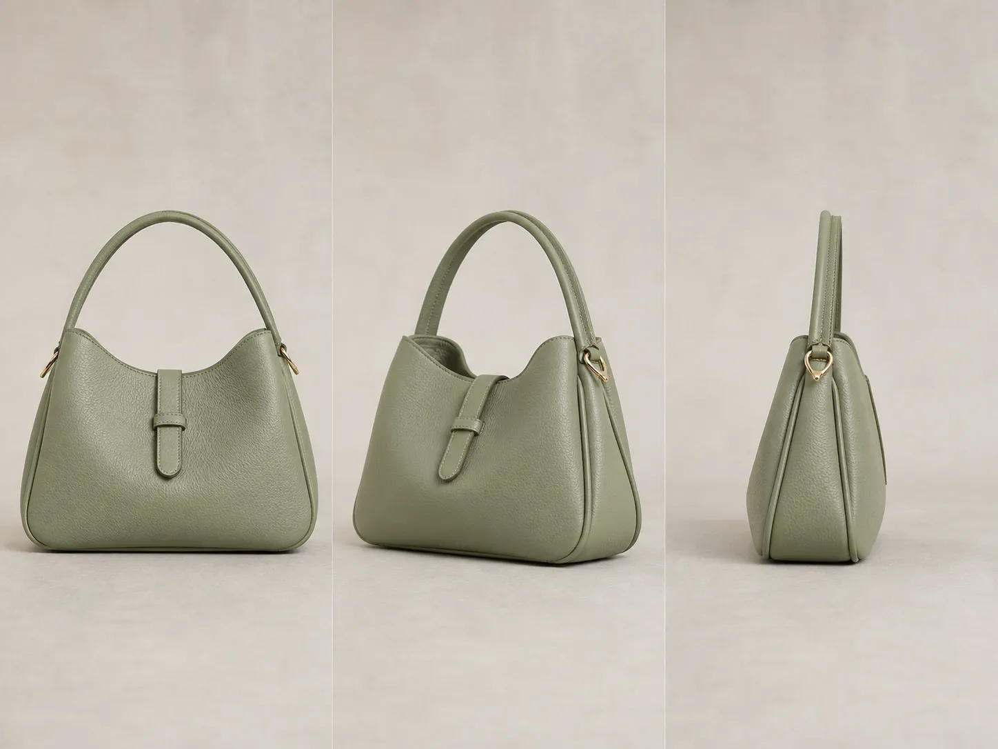 Side-by-side product angle outputs with matching lighting, background, materials, and color treatment.