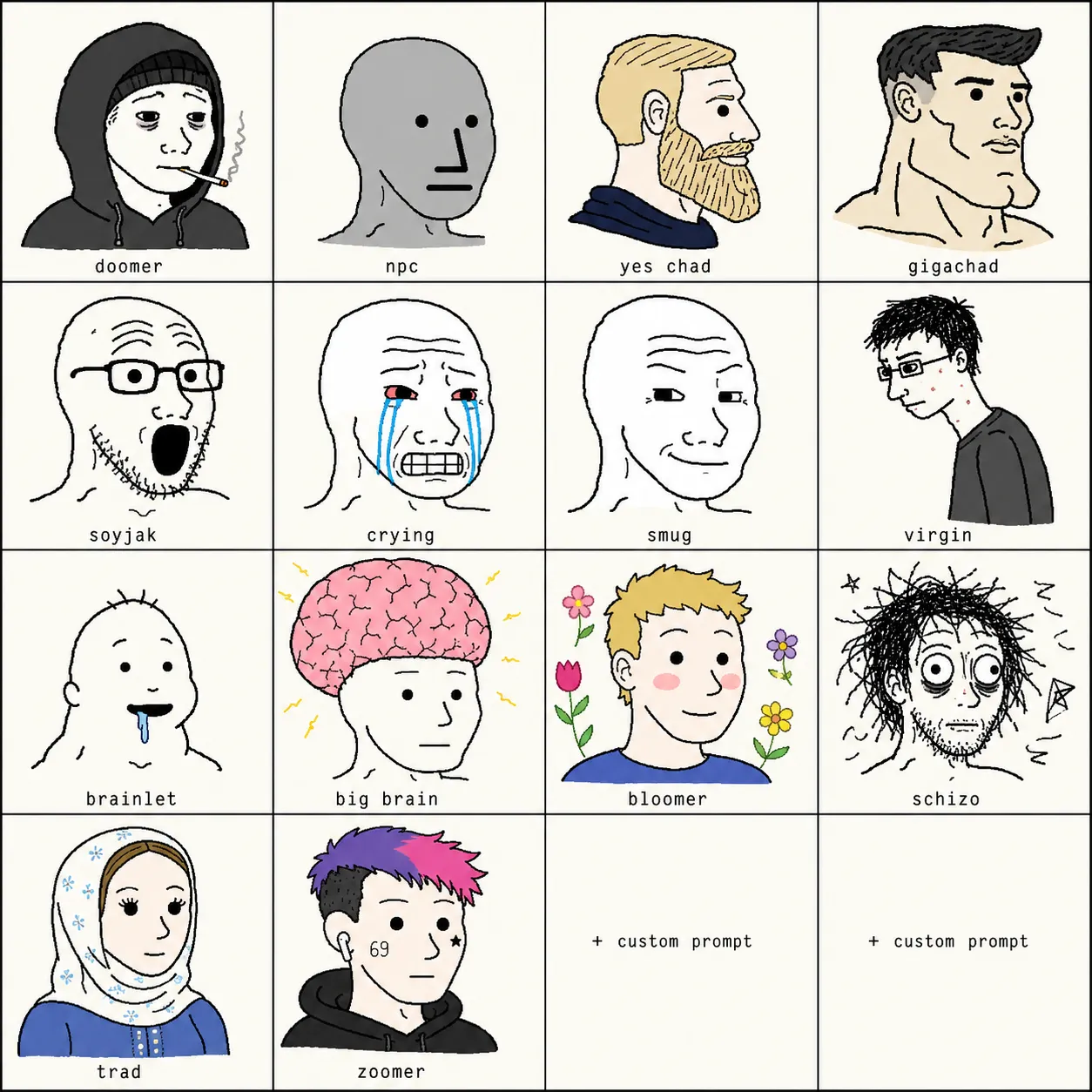 14+ Canonical Wojak Archetypes Built In