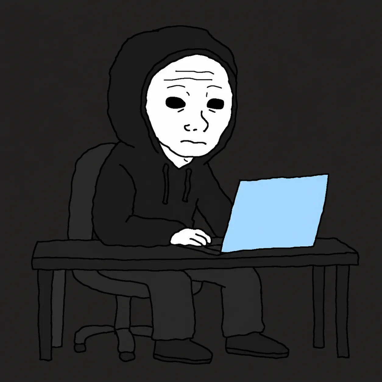 Selfie converted into a Doomer Wojak meme — before and after by the Wojak Meme Converter AI