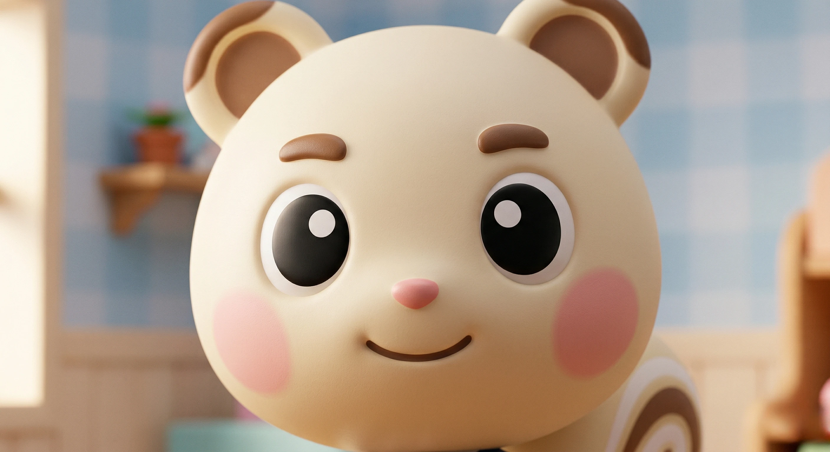 Smooth 3D Animal Crossing style character with clean colors, soft lighting, and rounded proportions.