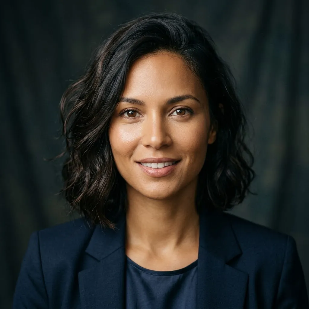 Portrait skin tone edit showing the same face with a natural adjusted complexion while preserving facial features and lighting.